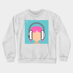 Pink Haired Girl Wearing Headphones Crewneck Sweatshirt